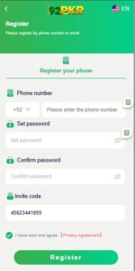 How to Register and Login to 92 Pak Game Apk